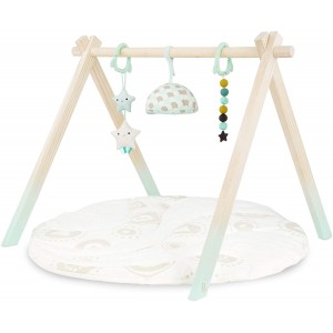 B. Toys Wooden Gym For Baby Games, Activity Mat, Starry Sky, 3 Hanging Sensory Toys, Organic Cotton, Natural Wood, Babies_OK!
