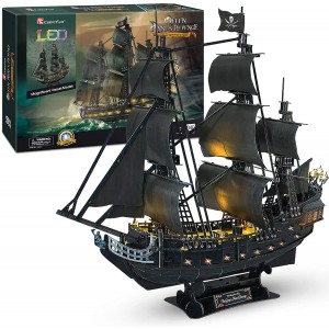 CubicFun 3D Puzzle Queen Anne's Revenge, Large Black Pearl Pirate Ship Model with LED, 340 Pieces_ok!