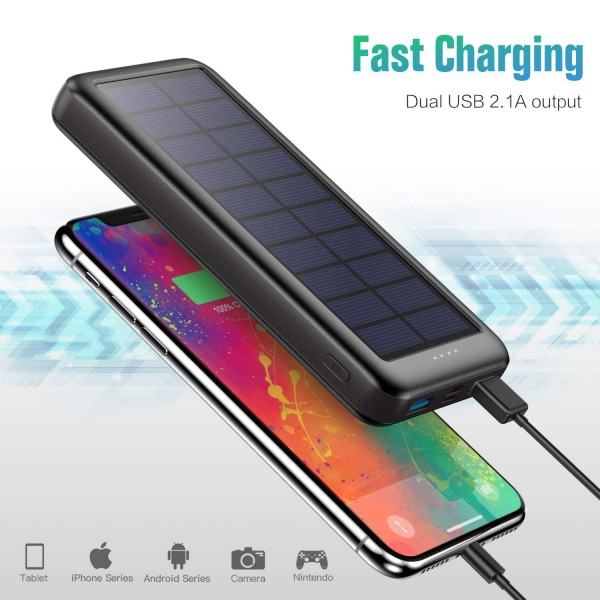 QTshine External Battery Solar, 26800mAh USB-C (Input) Solar Charger, Intelligent Control Portable Power Bank, with 2 USB Ports Emergency Battery for Phone and Tablets_ok!