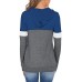 IHOT Women's Color Block Hoodies, Long Sleeve Drawstring Sweatshirts, Pullover Tops with Pocket, Navy Blue_ok!