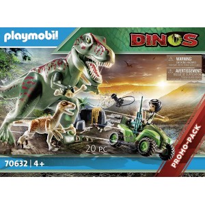 PLAYMOBIL Dinos - T-Rex All'Attacco, con 2 Dinosauri, 1 Esploratore, 1 Quad e Tanti Accessori per un Gioco Realistico, 70632