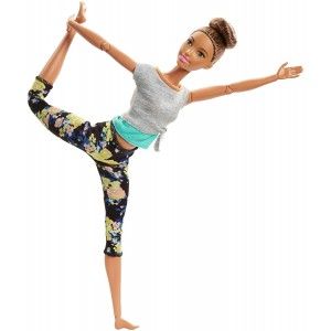 Barbie Made to Move Dolls, with 22 Joints and Yoga Clothes, Floral, Blue_ok!
