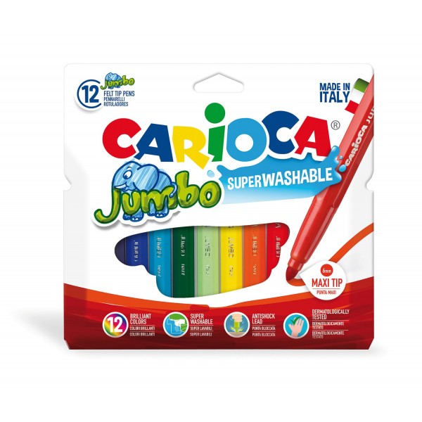 Carioca Jumbo, Pennarello, C/12 Colori-Punta Spessa, Colore Multicolore, CAR-40565