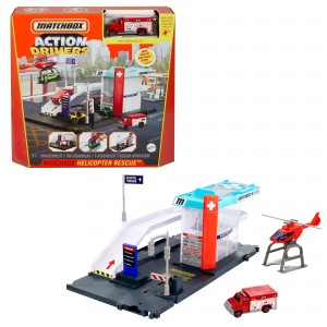 MatchBox- Playset Rescue Center, With Ambulance Vehicle, Helicopter And Haulier, GVY83_ok!
