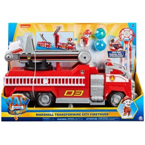 Paw Patrol, Marshall Transformable Firefighter Truck From Paw Patrol The Film With Extendable Scale, Lights And Sounds And Collectibles, 6060444 