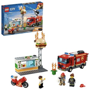 Minifigures Of Fire Brigade, Lego City Fire Flames at Burger Bar, Set With Motorcycle And Fire Trucks Toy,  60214_ok!