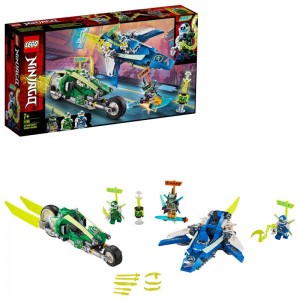 Lego Ninjago Jay and Lloyd speed bolides, racing pilots with speeder and ninja motorcycles, racing cars Prime Empire, 71709 