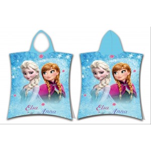 Asciugamano In Cotone Frozen, Principessa Anna Ed Elsa Frozen, Aptex - Poncho Con Asciugamano In Cotone Con Cappuccio, 50 x 115 cm, 19PN060