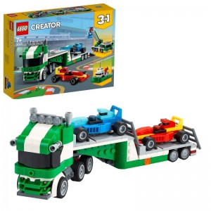 LEGO Creator 3 in 1 Trasportatore di Auto da Corsa, Kit di Costruzione per Bambini, Camion con Rimorchio, Gru e Rimorchiatore, 31113
