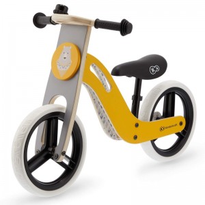Kinderkraft bike without UNIQ pedals, wooden bicycle, adjustable saddle, resistant wheels, 2 years-35 kg, yellow 