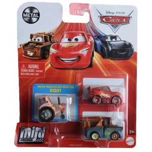 Disney Cars Charaters, Disney Pixar Cars Mini Racers 3 Pack, Collectible Tractor, Mater, and Lightning McQueen, GRW20_ok!
