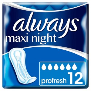 Always Maxi Night ProFresh - Tovaglioli senza alette, 12 bustine singole, confezione da 1