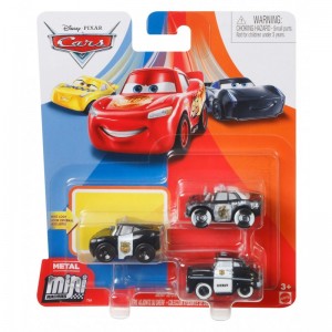 Disney Pixar Cars - Mini Racers 3 Pack - APB, Sceriffo e Ufficiale Lightning McQueen 