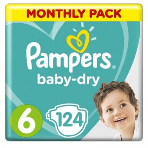 Baby-Dry Pampers, Disposable Diapers, Pack of 124 Pieces, Size 6 (13-18kg), 81398474_ok!